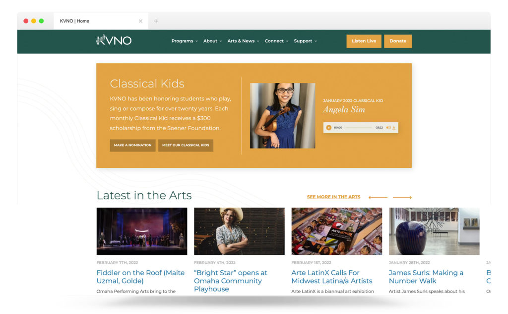 KVNO Omaha's Classical Music 90.7 Website Homepage Design