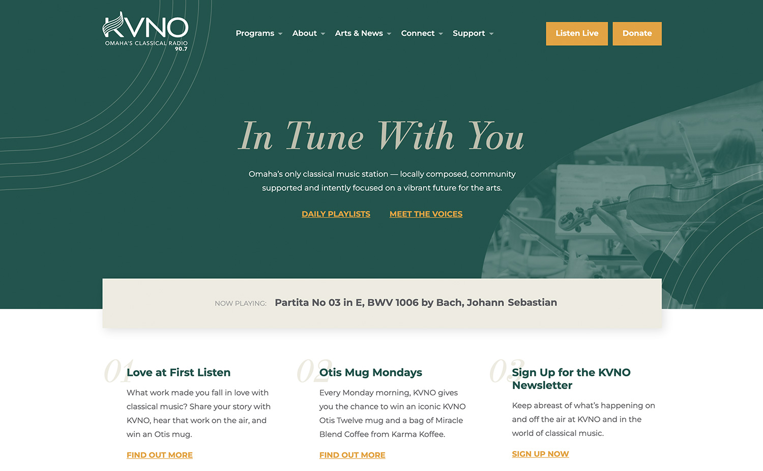 KVNO Omaha's Classical Music 90.7 Website Homepage Design