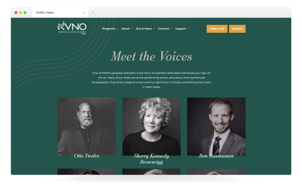 KVNO Omaha's Classical Music 90.7 Website Team Design